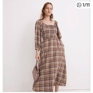 Madewell Plaid Midi Dress With Puff Sleeves‎ Milkmaid Midi